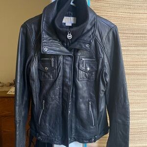 Michael Kors Ladies Black Leather Motorcycle Jacket LG large L